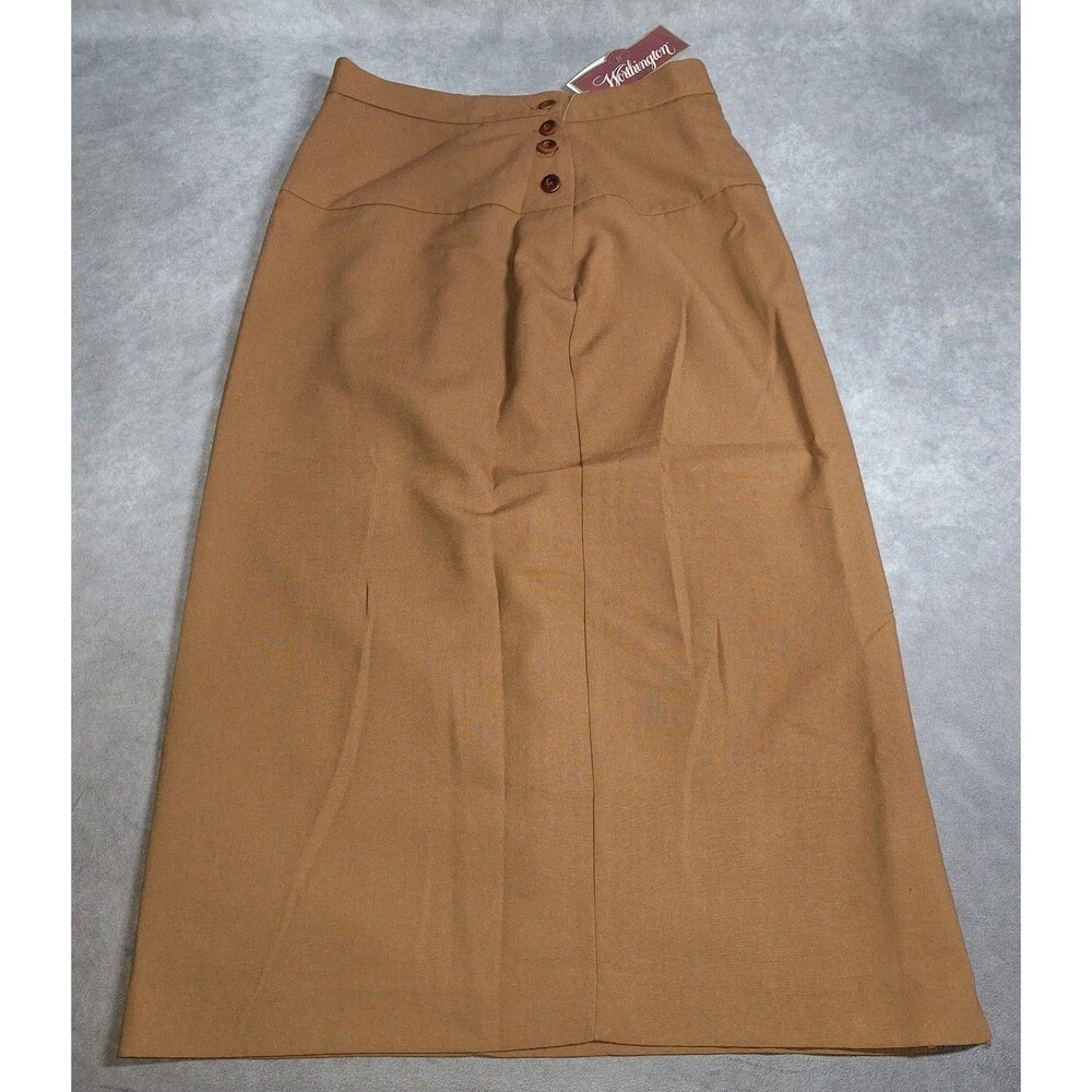 Vintage Worthington Size 12 Brown Skirt 4 Button Closer Slit Lined Dry Clean